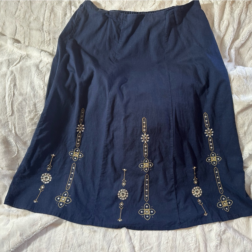 Classic Elements Dark Blue Floral Embroidered Skirt